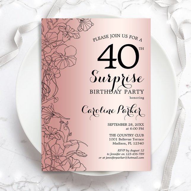 Rose Gold Surprise 40th Birthday Party Invitation (Creator Uploaded)