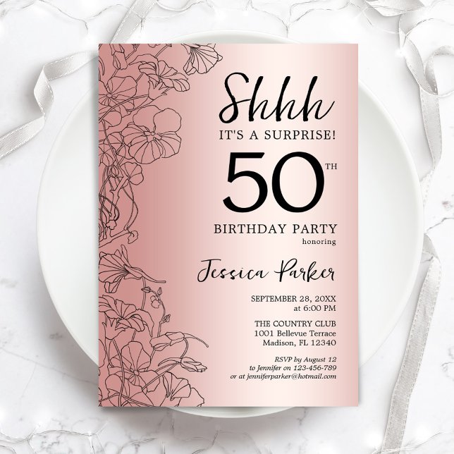 Rose Gold Surprise 50th Birthday Invitation (Creator Uploaded)