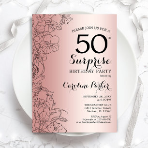 Rose Gold Surprise 50th Birthday Party Invitation