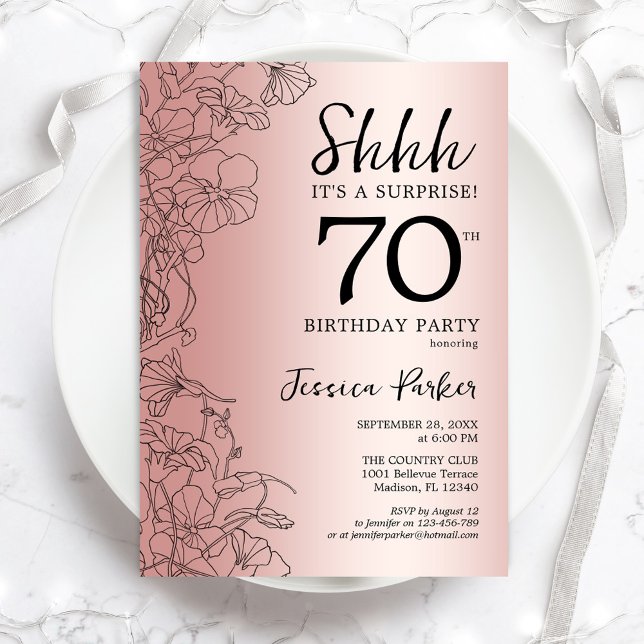 Rose Gold Surprise 70th Birthday Invitation (Creator Uploaded)