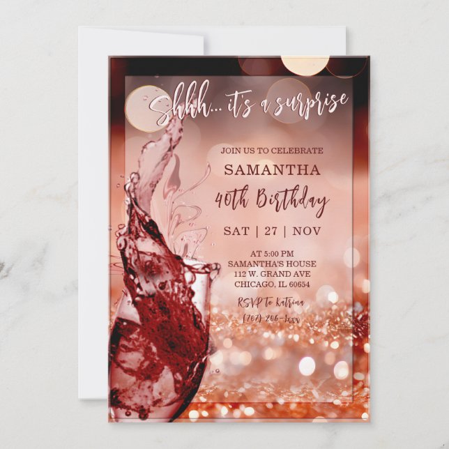 Rose Gold Surprise Birthday Party Invitation (Front)