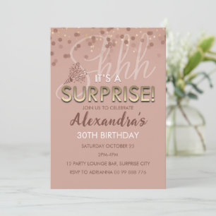 Rose Gold Surprise Birthday Women 60th, 70th, 80th Invitation