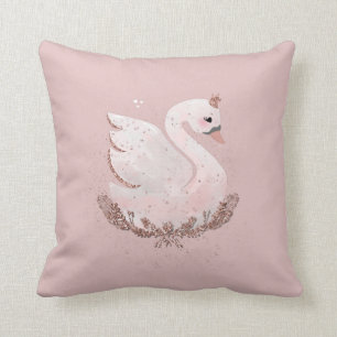 Rose Gold Swan Watercolor Cushion