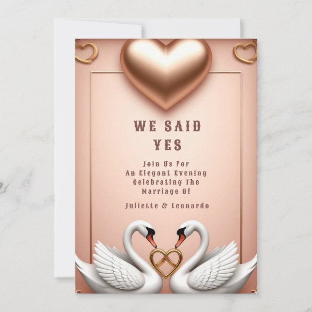 🌸 Rose Gold Swan Wedding Decor 💍 Invitation (Front)