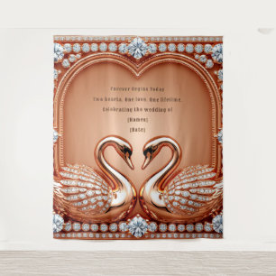 Rose gold Swan Wedding Love Arch Design Tapestry