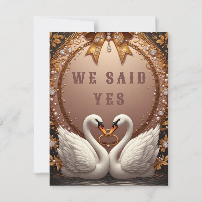 🌸 Rose Gold Swans Spring Wedding ✨ RSVP Card (Front)