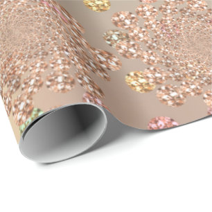 Rose Gold Swarovski Crystals Spiral Diamond Wrapping Paper