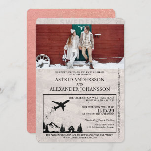 Rose Gold Sweden Passport Wedding Invitation