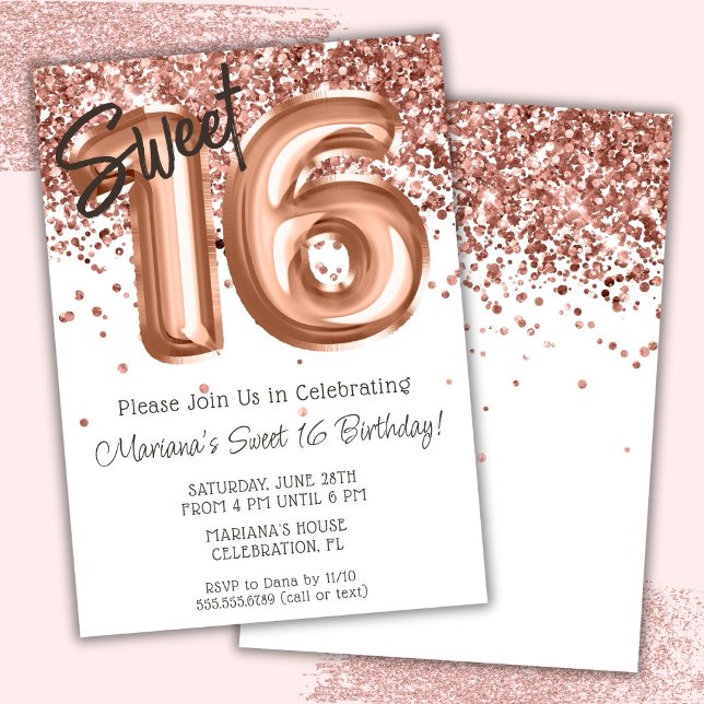 Rose Gold Sweet 16 Birthday Party Invitation (Creator Uploaded)