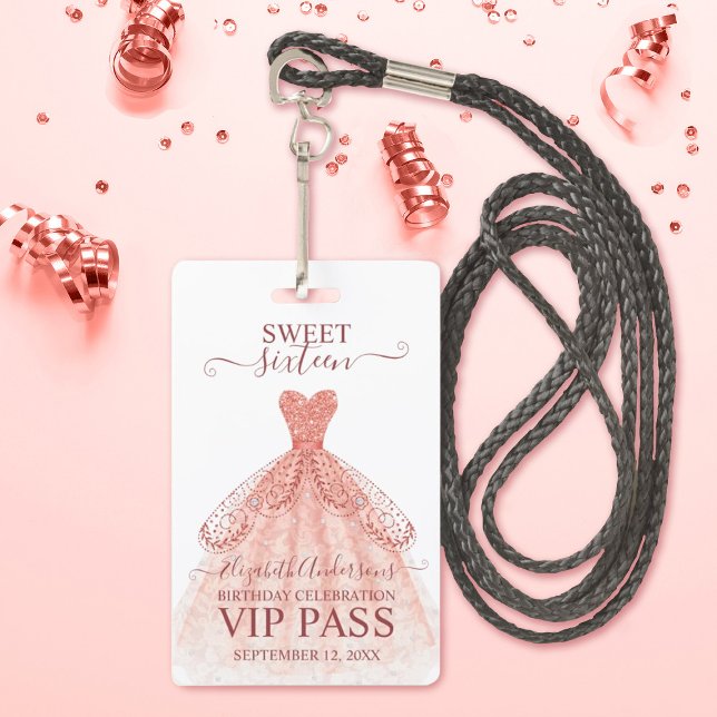 Rose Gold Sweet 16 Birthday VIP Badge ID Badge (Creator Uploaded)