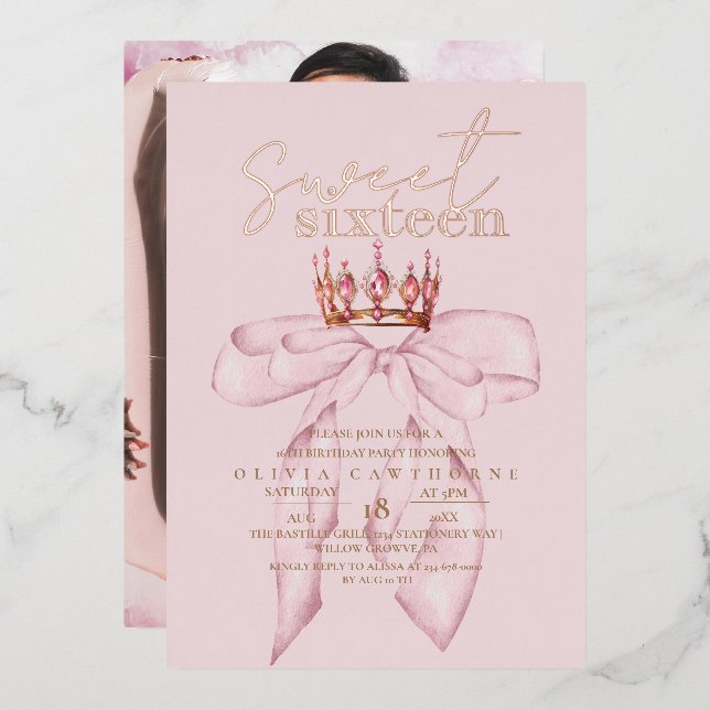 Rose Gold Sweet 16 Bow Birthday (Front/Back)