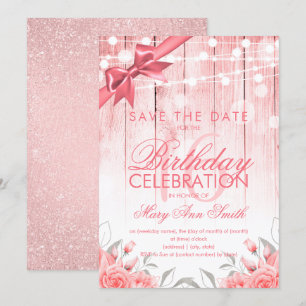 Rose Gold Sweet 16 Elegant Flowers & Glitter Invitation