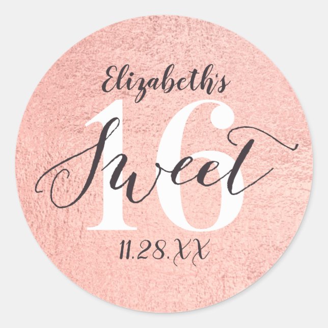 Rose Gold Sweet 16 Girl Birthday Classic Round Sti Classic Round Sticker (Front)