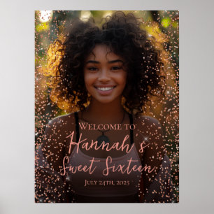 Rose gold sweet 16 photo welcome sign