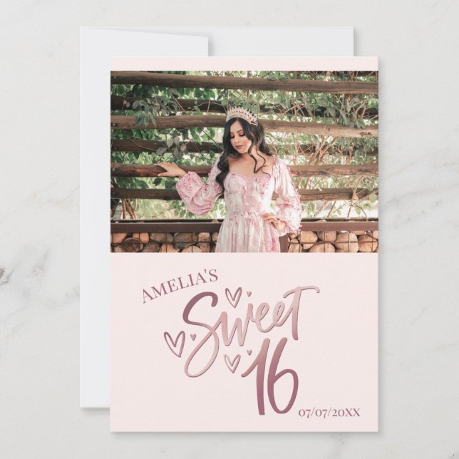 Rose Gold Sweet 16 Thank you card Template (Front)