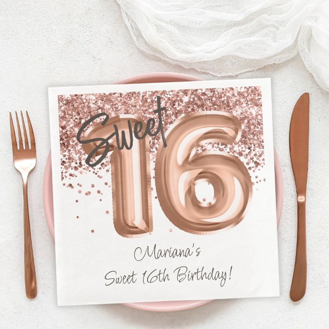  Rose Gold Sweet 16th Birthday Party Napkin (Creator Uploaded)