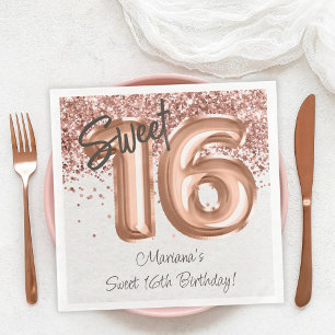  Rose Gold Sweet 16th Birthday Party Napkin