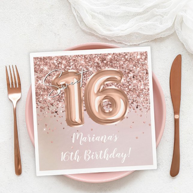  Rose Gold Sweet 16th Birthday Party Napkin (Creator Uploaded)
