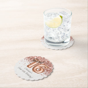  Rose Gold Sweet 16th Birthday Party Paper Coaster
