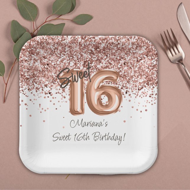  Rose Gold Sweet 16th Birthday Party Paper Plate (Creator Uploaded)