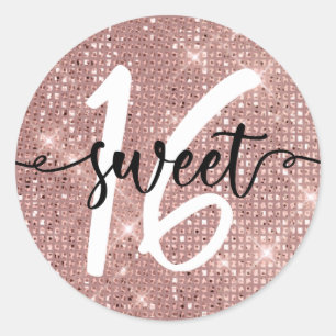 Rose Gold Sweet Sixteen Shimmer Classic Round Sticker