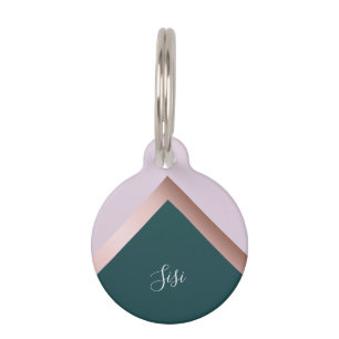 Rose gold teal and purple geometric design pet tag