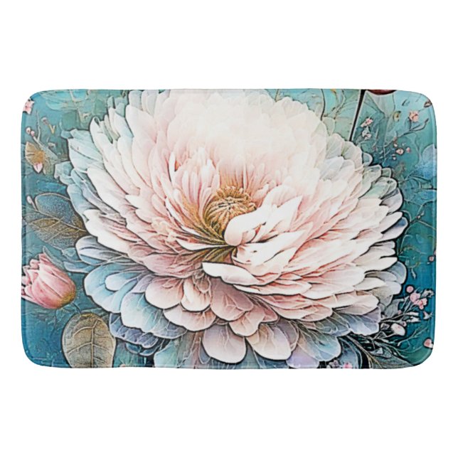 Rose Gold Teal Bloom Art Bath Mat (Front)