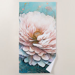 Rose Gold Teal Bloom Art Beach Towel