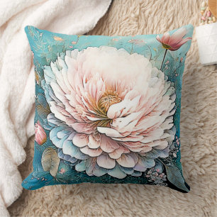 Rose Gold Teal Bloom Art Cushion