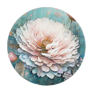 Rose Gold Teal Bloom Art Cutting Board