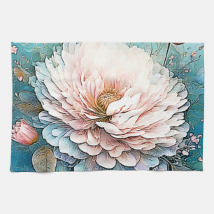 Rose Gold Teal Bloom Art Tea Towel