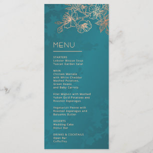 Rose Gold Teal Floral Line Art Wedding Menu