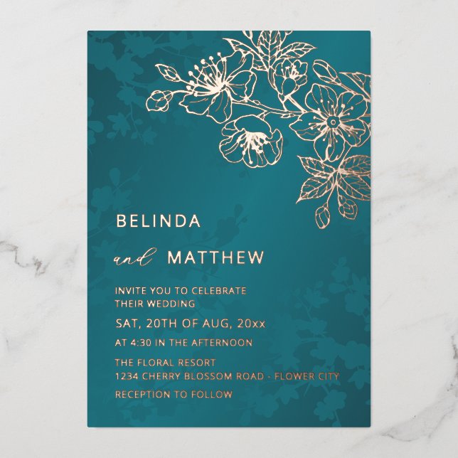 Rose Gold Teal Floral Wedding (Front)