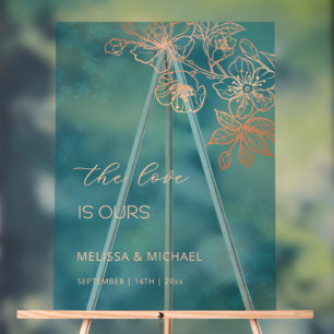 Rose Gold Teal Transparent Wedding Acrylic Sign