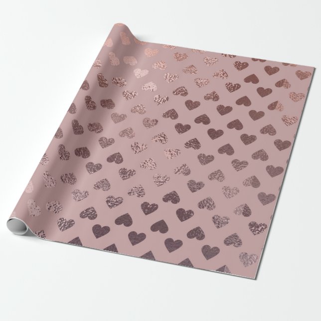  Rose Gold Textured Heart Pattern on Blush Pink Wrapping Paper (Unrolled)