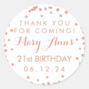 Rose Gold Thank You 21st Birthday Confetti Classic Round Sticker