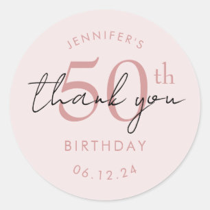 Rose Gold "Thank You" 50th Birthday Party Blush  Classic Round Sticker