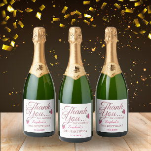 Rose Gold Thank You 50th Birthday Party Favors Sparkling Wine Label