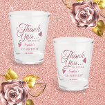 Rose Gold Thank You 50th Birthday Party Favours Shot Glass<br><div class="desc">Say 'thank you' to your party guests with our personalised 50th birthday shot glasses. A fun and inexpensive party favour for adults that your friends will treasure! Create incredible memories of your big day every time your guests raise a glass to toast. Cheers to 50 and beyond!</div>
