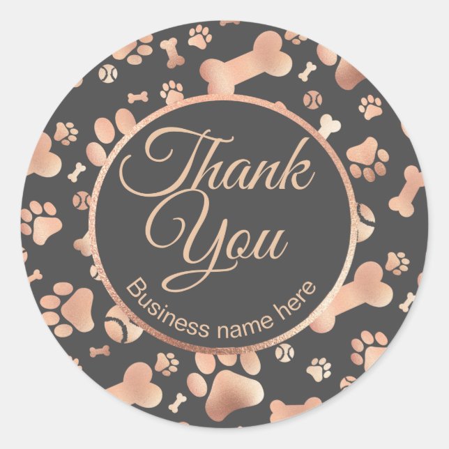 Rose Gold Thank You Dog Business Paw Print Classic Round Sticker (Front)