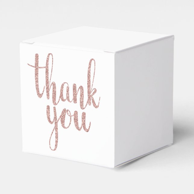 Rose gold thank you favour boxes, glitter favour box (Front Side)