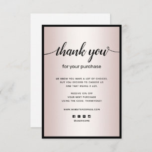 Rose Gold Thank you For your Purchase Note Card