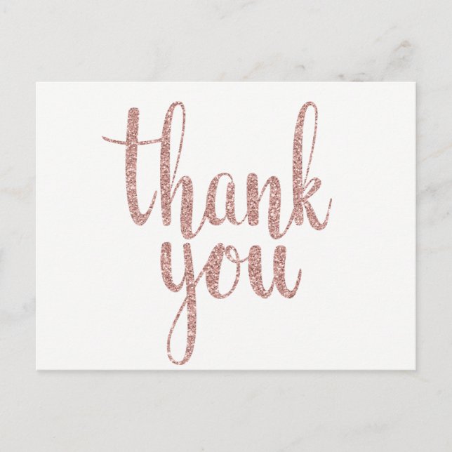 Rose gold thank you postcards, glitter postcard (Front)
