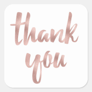 Rose gold thank you sticker, foil font, square sticker