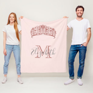 Rose gold tiara crown blush monogram name fleece blanket