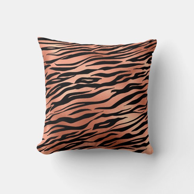 Rose Gold Tiger Zebra Stripes Fur Cushion (Front)