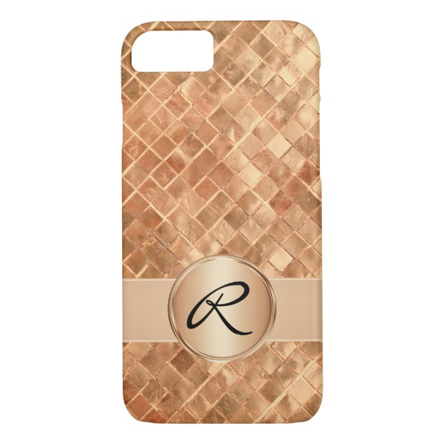 Rose Gold Tiles and Custom Monogram Case-Mate iPhone Case (Back)