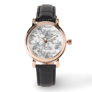 Rose Gold Timepiece with Black strap French Toile Watch