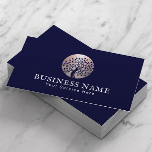 Rose Gold Tree Logo Counsellor Life Coach Navy Blu Business Card