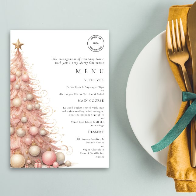 Rose Gold Tree Logo Work Christmas Party Menu Card (Creator Uploaded)